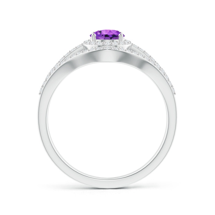 7x5mm AAA Triple Shank Oval Amethyst and Diamond Halo Ring in White Gold product image