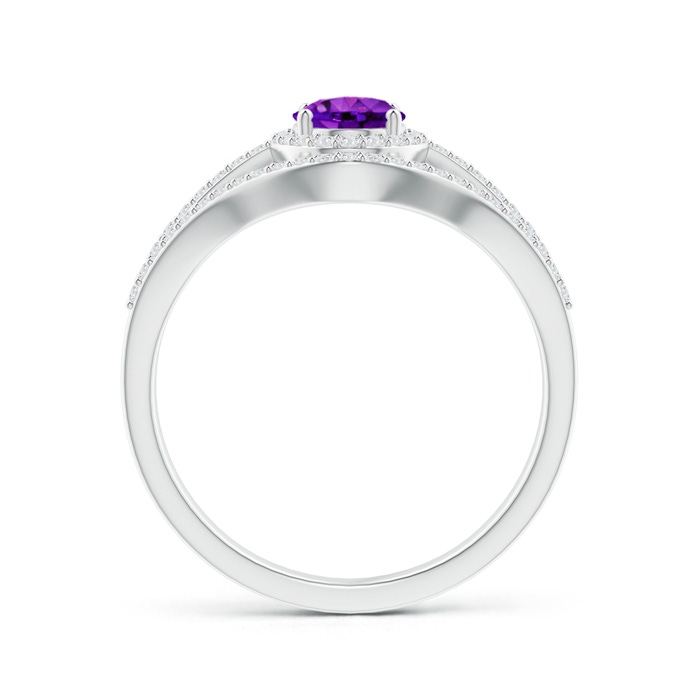 7x5mm AAAA Triple Shank Oval Amethyst and Diamond Halo Ring in White Gold product image