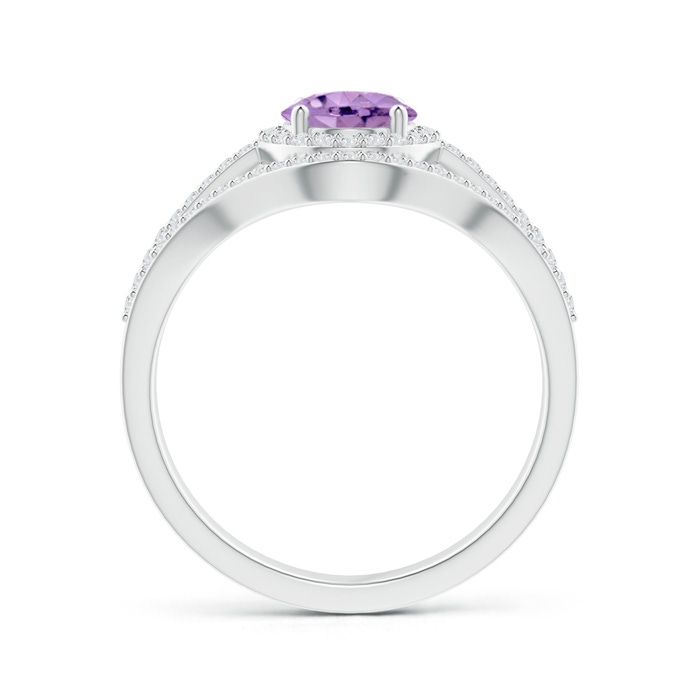 8x6mm A Triple Shank Oval Amethyst and Diamond Halo Ring in White Gold product image