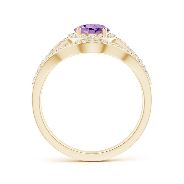 8x6mm A Triple Shank Oval Amethyst and Diamond Halo Ring in Yellow Gold product image