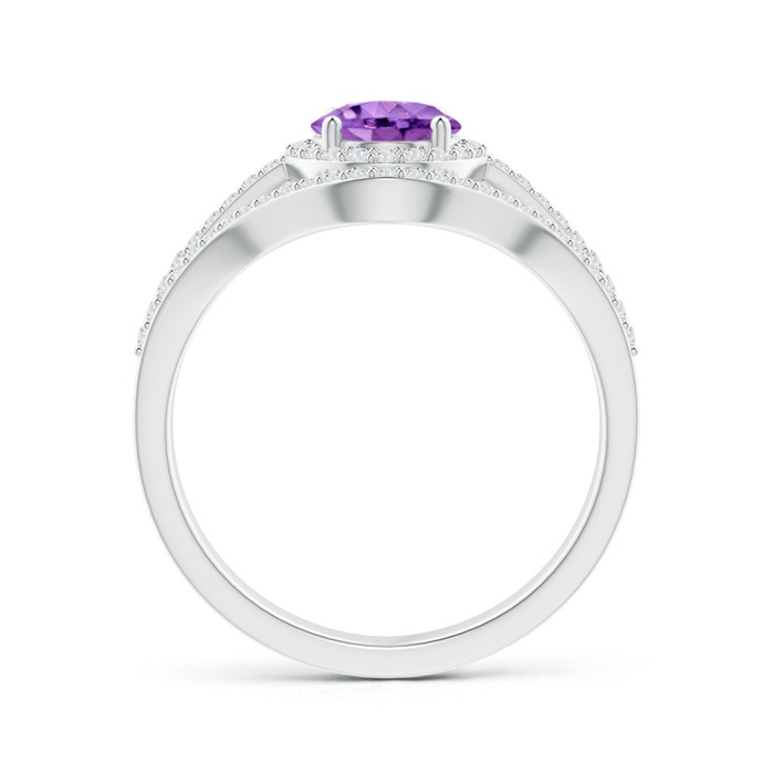 8x6mm AA Triple Shank Oval Amethyst and Diamond Halo Ring in P950 Platinum product image