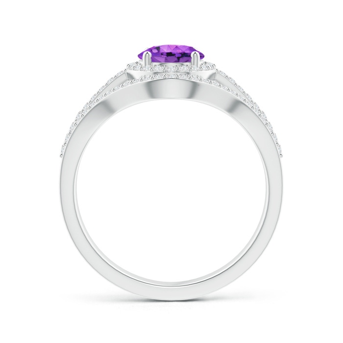 8x6mm AAA Triple Shank Oval Amethyst and Diamond Halo Ring in P950 Platinum product image