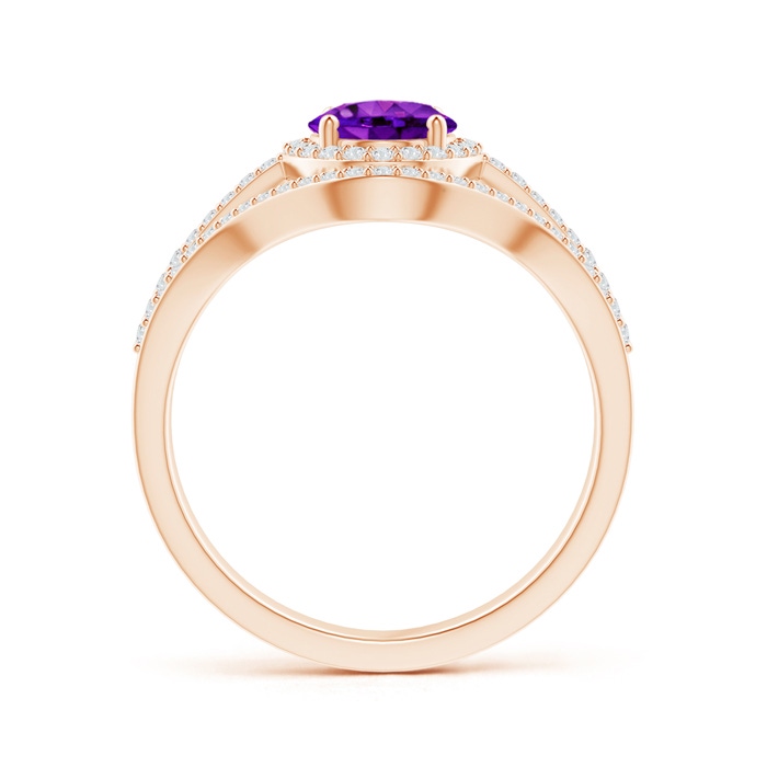 8x6mm AAAA Triple Shank Oval Amethyst and Diamond Halo Ring in Rose Gold product image