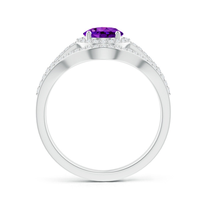 8x6mm AAAA Triple Shank Oval Amethyst and Diamond Halo Ring in White Gold product image
