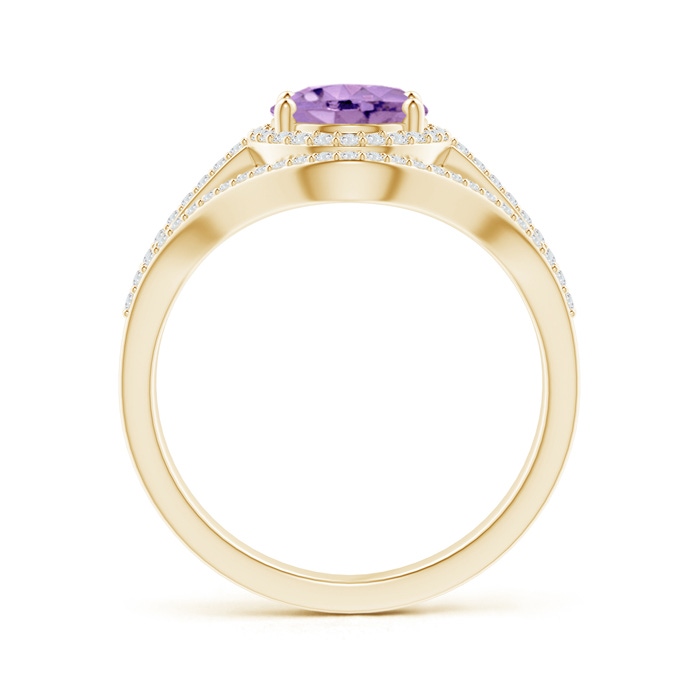 9x7mm A Triple Shank Oval Amethyst and Diamond Halo Ring in Yellow Gold product image