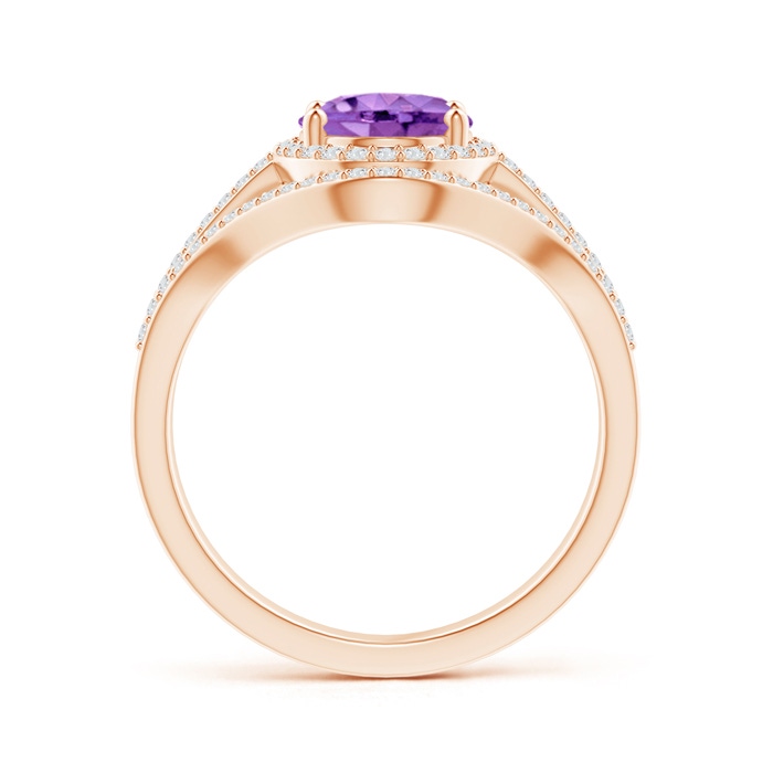 9x7mm AA Triple Shank Oval Amethyst and Diamond Halo Ring in Rose Gold product image