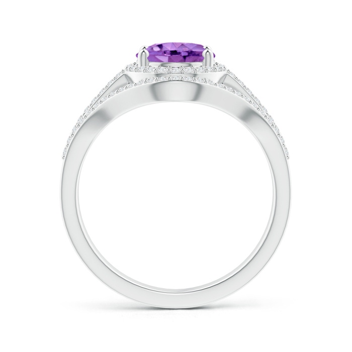 9x7mm AA Triple Shank Oval Amethyst and Diamond Halo Ring in White Gold product image