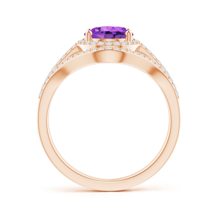 9x7mm AAA Triple Shank Oval Amethyst and Diamond Halo Ring in Rose Gold product image