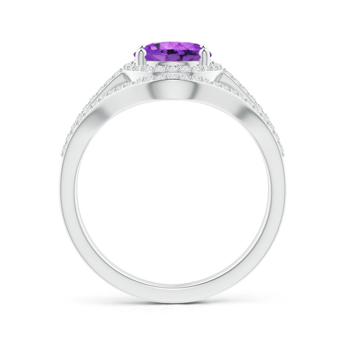 9x7mm AAA Triple Shank Oval Amethyst and Diamond Halo Ring in White Gold Product Image