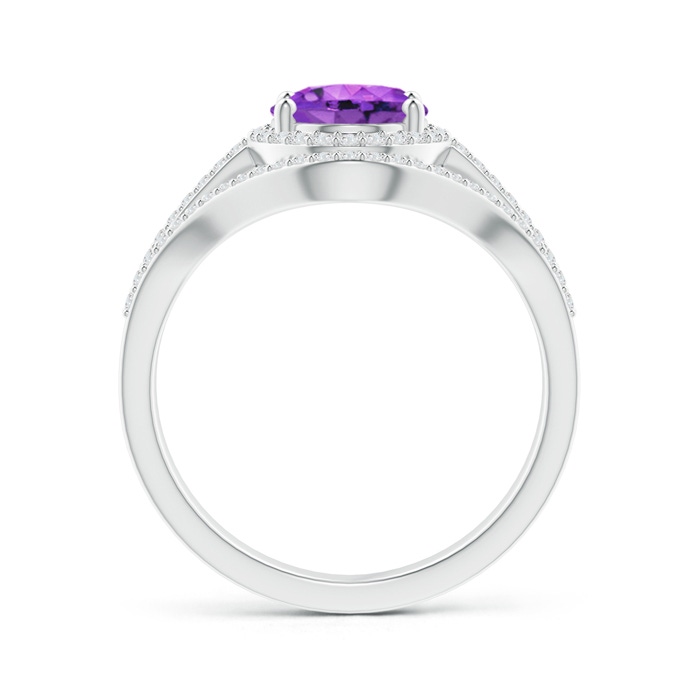 9x7mm AAA Triple Shank Oval Amethyst and Diamond Halo Ring in White Gold product image