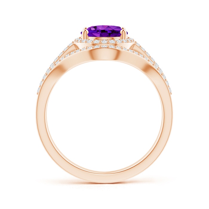 9x7mm AAAA Triple Shank Oval Amethyst and Diamond Halo Ring in Rose Gold product image