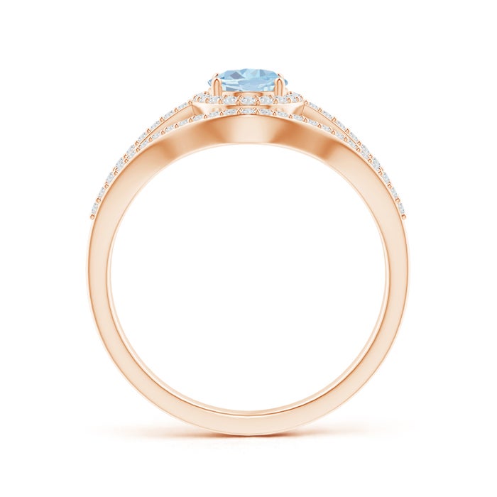 Triple Shank Oval Aquamarine and Diamond Halo Ring