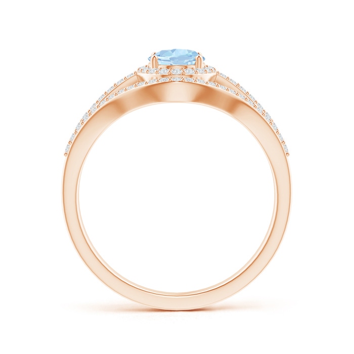 7x5mm AA Triple Shank Oval Aquamarine and Diamond Halo Ring in Rose Gold side 199