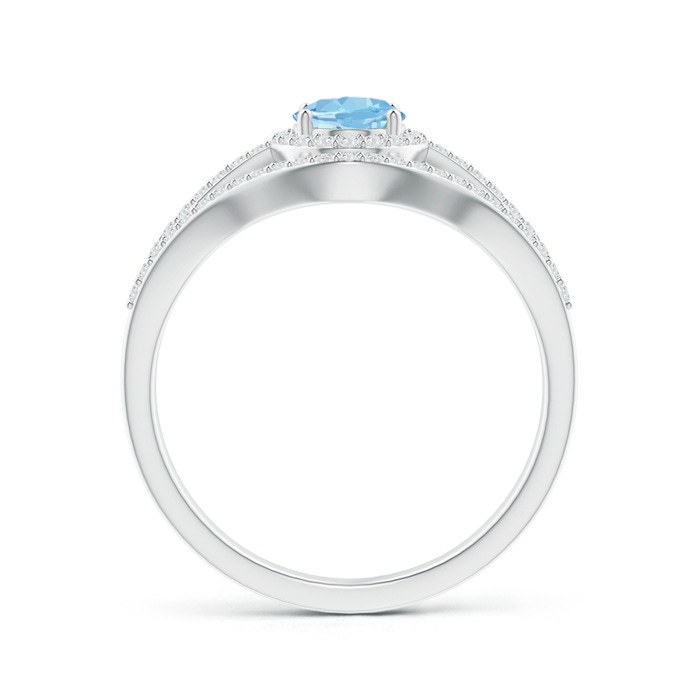 7x5mm AAAA Triple Shank Oval Aquamarine and Diamond Halo Ring in P950 Platinum - side 199
