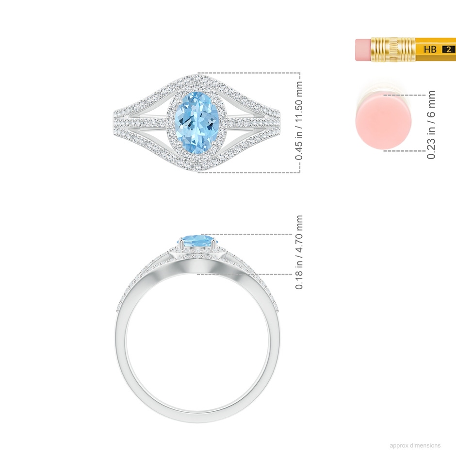 7x5mm AAAA Triple Shank Oval Aquamarine and Diamond Halo Ring in P950 Platinum ruler