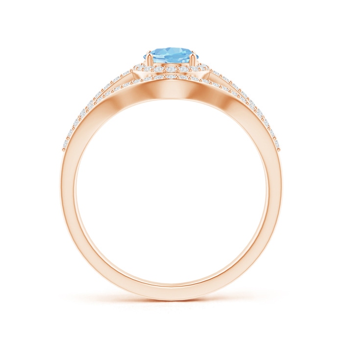 7x5mm AAAA Triple Shank Oval Aquamarine and Diamond Halo Ring in Rose Gold - side 199