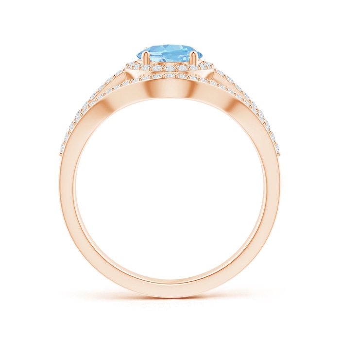 8x6mm AAAA Triple Shank Oval Aquamarine and Diamond Halo Ring in Rose Gold side 199