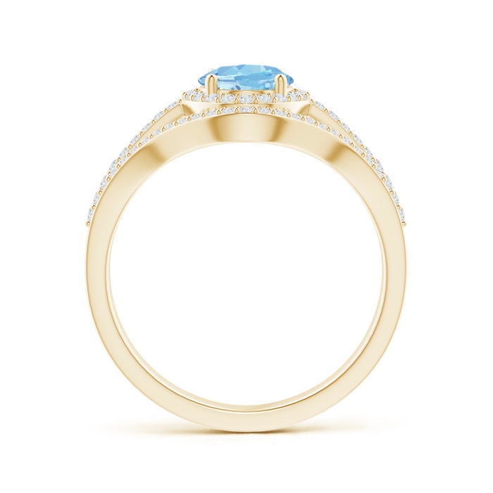 8x6mm AAAA Triple Shank Oval Aquamarine and Diamond Halo Ring in Yellow Gold side 199