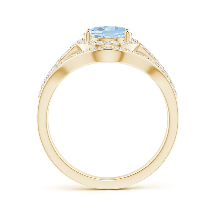 9x7mm A Triple Shank Oval Aquamarine and Diamond Halo Ring in Yellow Gold side 199