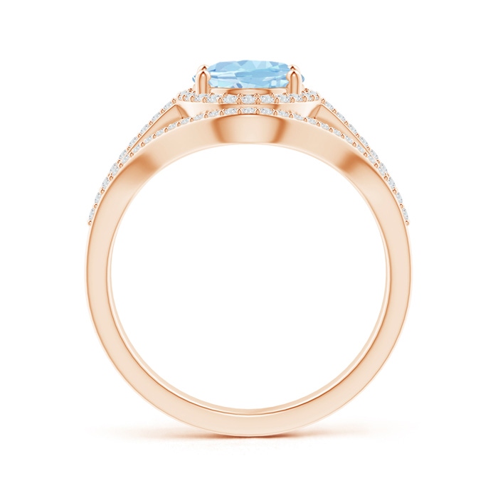 9x7mm AAA Triple Shank Oval Aquamarine and Diamond Halo Ring in 18K Rose Gold side 199