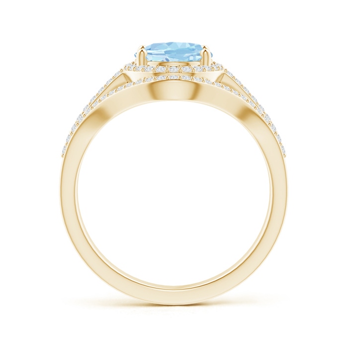 9x7mm AAA Triple Shank Oval Aquamarine and Diamond Halo Ring in 18K Yellow Gold side 199