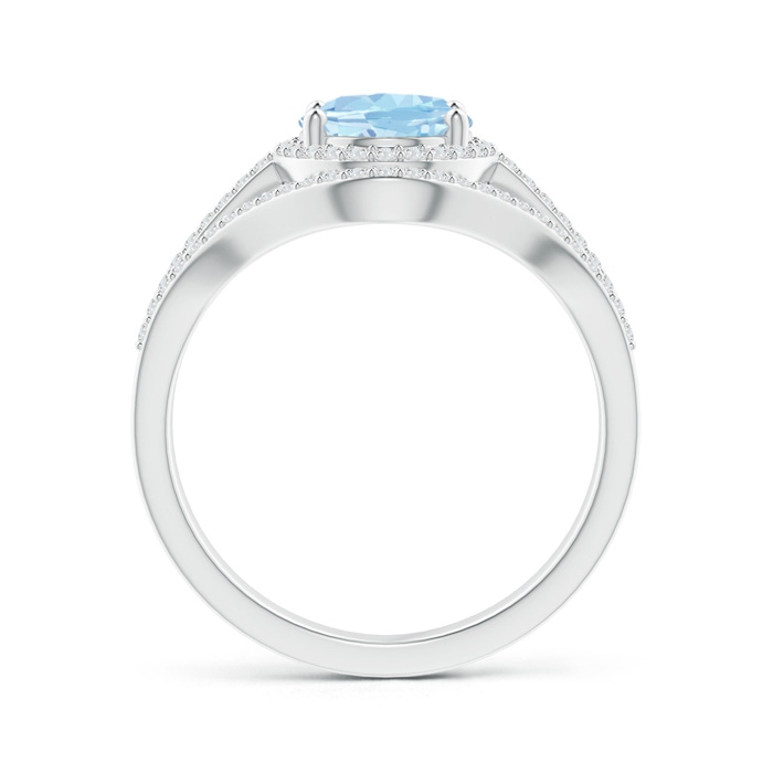 9x7mm AAA Triple Shank Oval Aquamarine and Diamond Halo Ring in White Gold Product Image