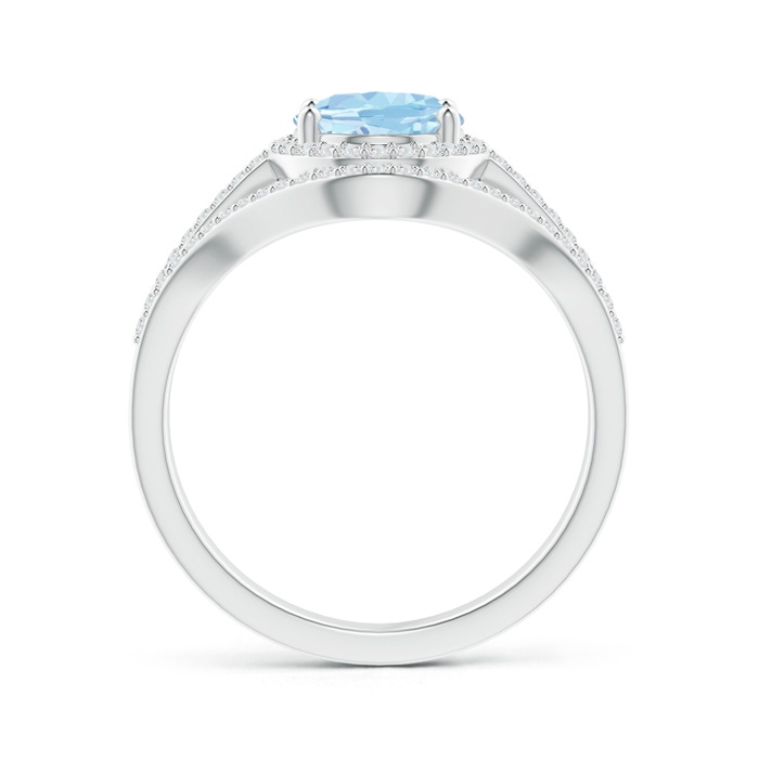 9x7mm AAA Triple Shank Oval Aquamarine and Diamond Halo Ring in White Gold product image