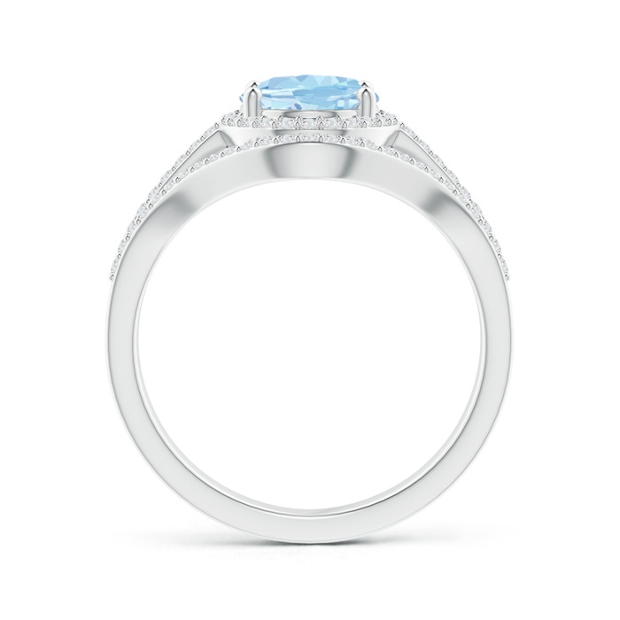 9x7mm AAA Triple Shank Oval Aquamarine and Diamond Halo Ring in White Gold - side 199