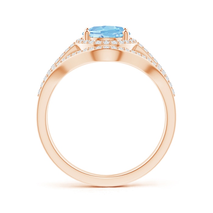 9x7mm AAAA Triple Shank Oval Aquamarine and Diamond Halo Ring in Rose Gold side 199