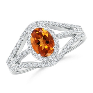 7x5mm AAAA Triple Shank Oval Citrine and Diamond Halo Ring in P950 Platinum