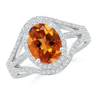 9x7mm AAAA Triple Shank Oval Citrine and Diamond Halo Ring in White Gold