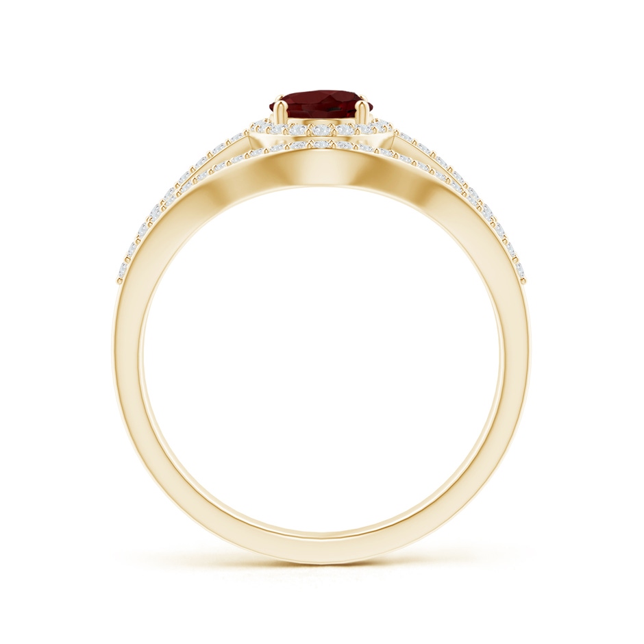 7x5mm AAA Triple Shank Oval Garnet and Diamond Halo Ring in Yellow Gold product image