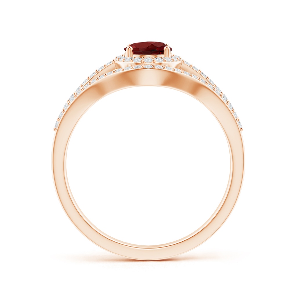 7x5mm AAAA Triple Shank Oval Garnet and Diamond Halo Ring in Rose Gold Product Image