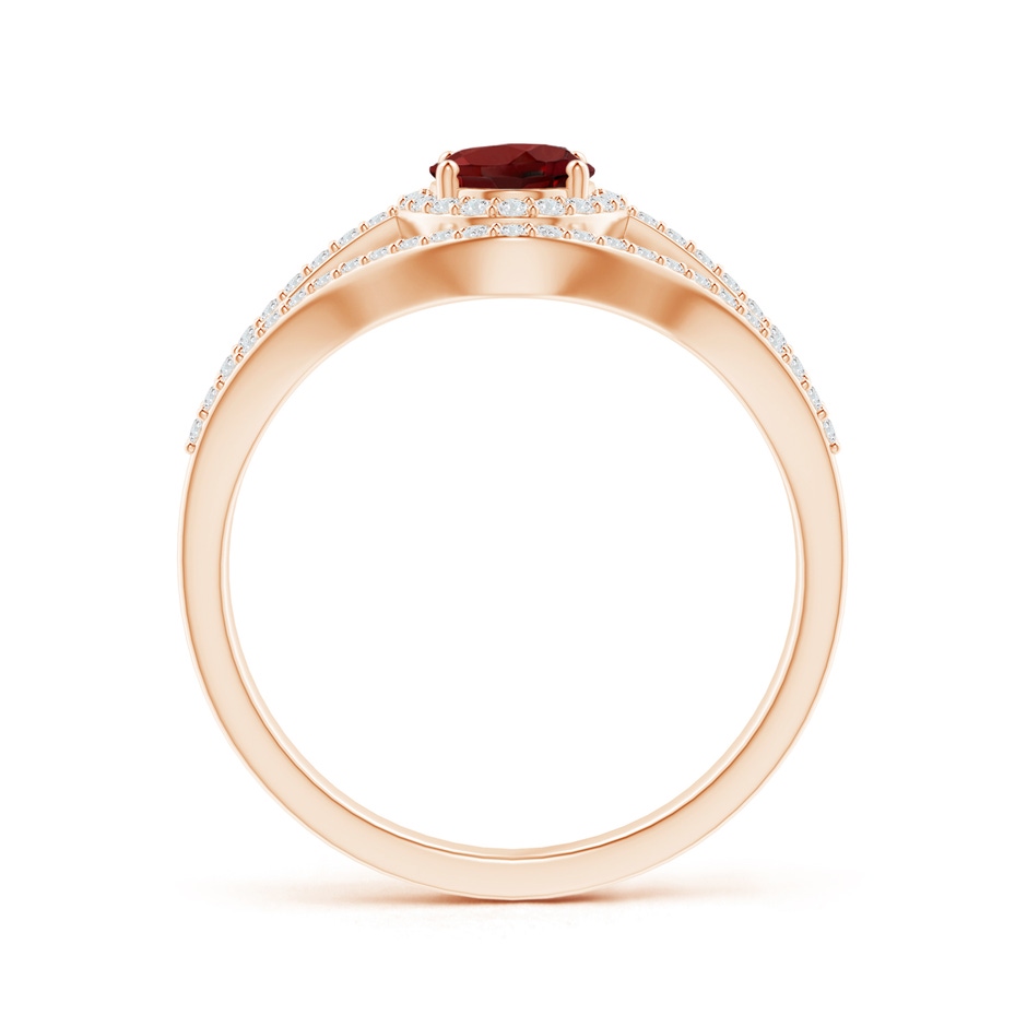 7x5mm AAAA Triple Shank Oval Garnet and Diamond Halo Ring in Rose Gold product image