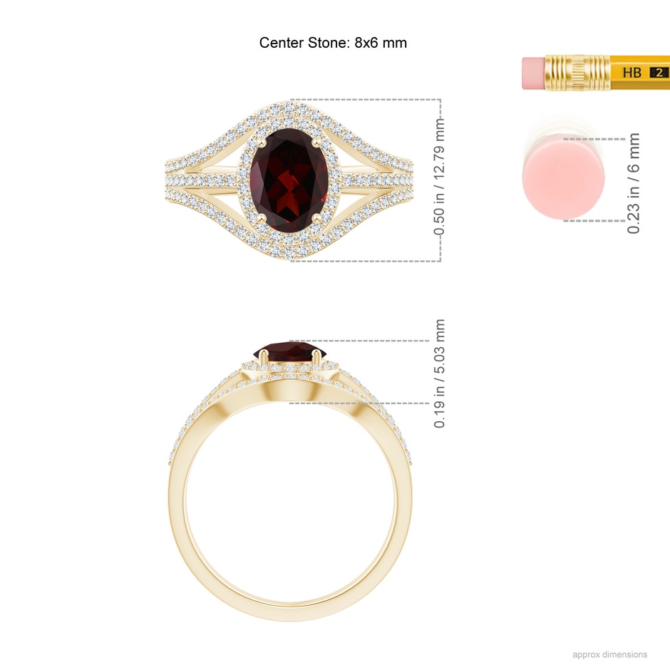8x6mm A Triple Shank Oval Garnet and Diamond Halo Ring in Yellow Gold product image