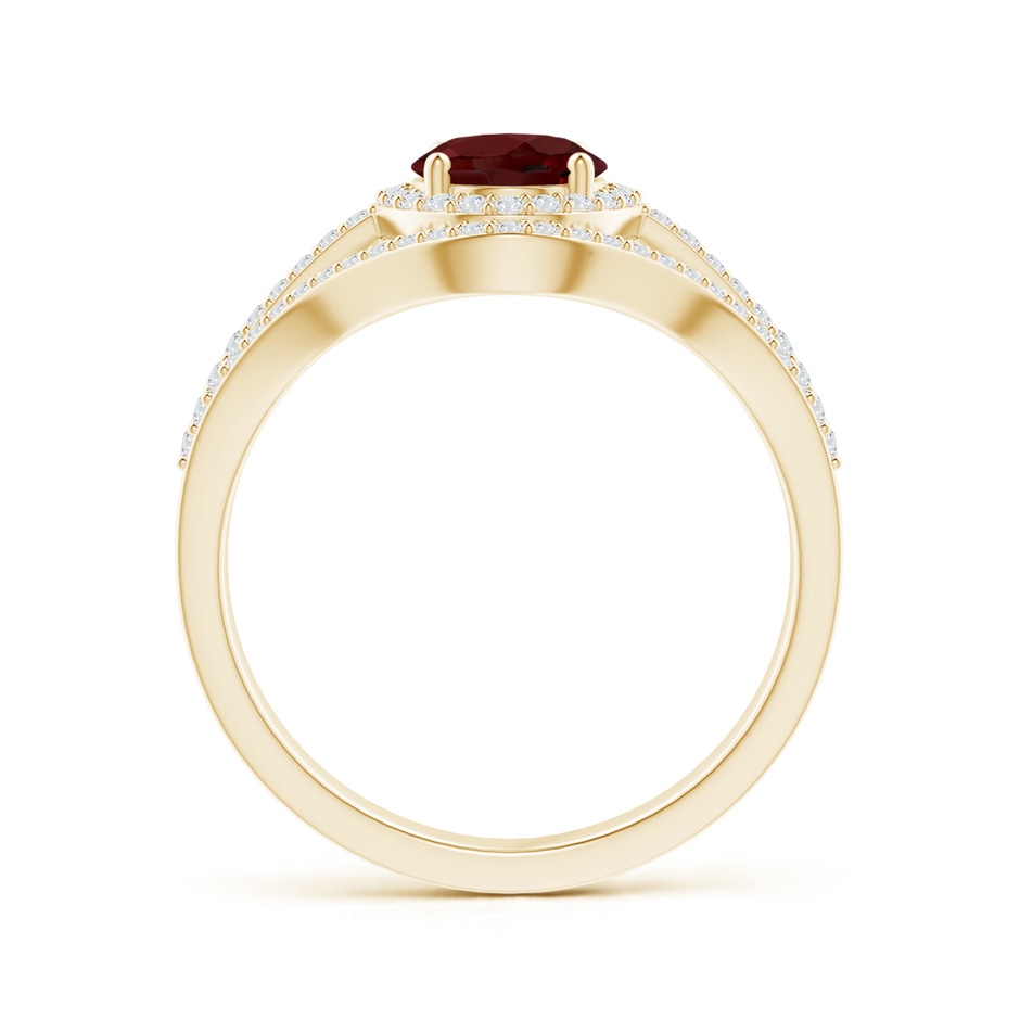 8x6mm AAA Triple Shank Oval Garnet and Diamond Halo Ring in Yellow Gold product image