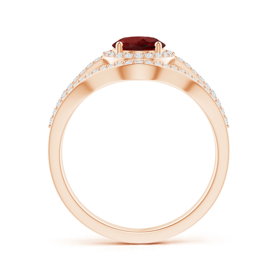 8x6mm AAAA Triple Shank Oval Garnet and Diamond Halo Ring in Rose Gold product image
