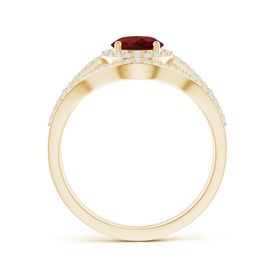 8x6mm AAAA Triple Shank Oval Garnet and Diamond Halo Ring in Yellow Gold product image