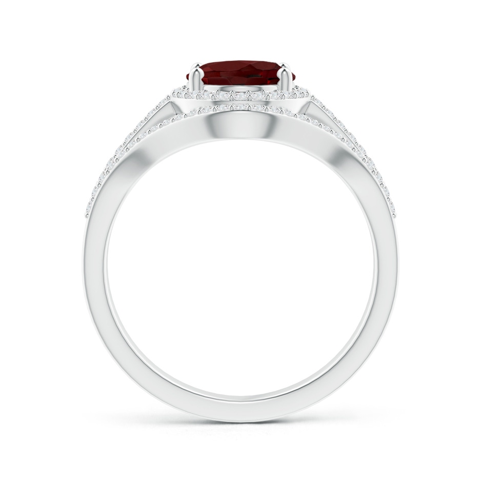 9x7mm AAA Triple Shank Oval Garnet and Diamond Halo Ring in White Gold product image