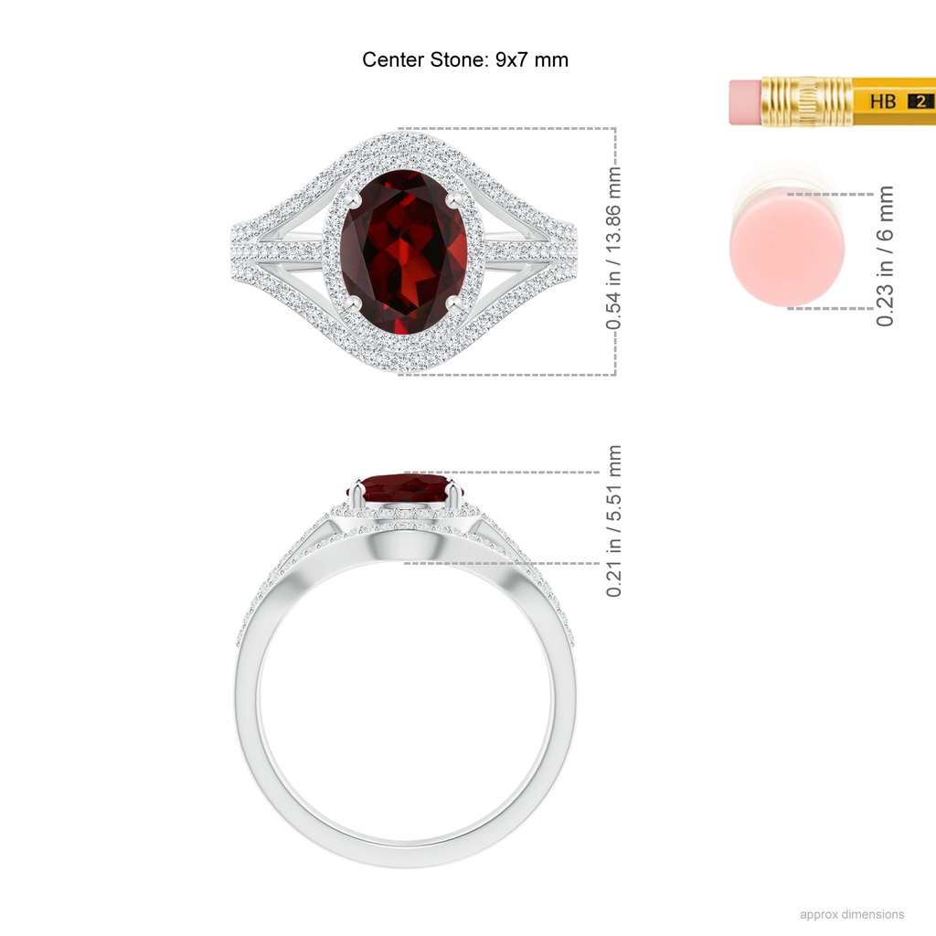 9x7mm AAA Triple Shank Oval Garnet and Diamond Halo Ring in White Gold Product Image