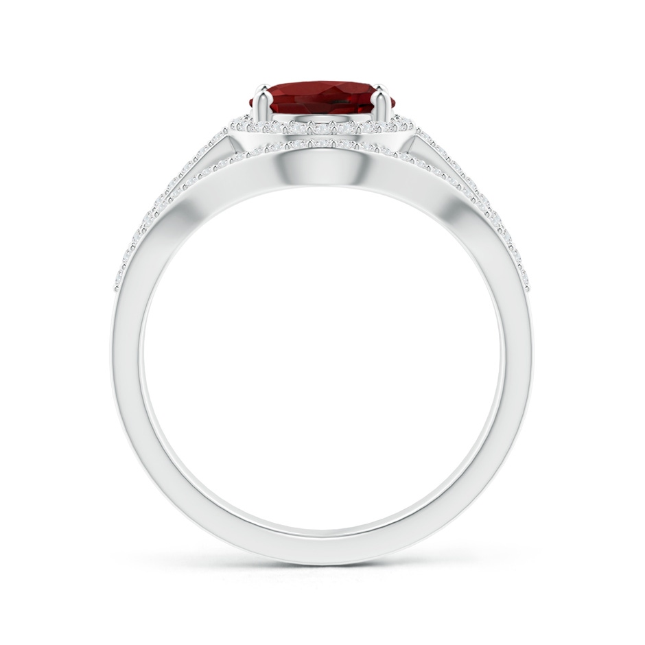 9x7mm AAAA Triple Shank Oval Garnet and Diamond Halo Ring in P950 Platinum product image