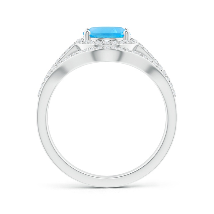 9x7mm AAA Triple Shank Oval Swiss Blue Topaz and Diamond Halo Ring in White Gold product image