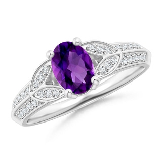 7x5mm AAAA Knife-Edged Oval Amethyst Solitaire Ring with Pavé Diamonds in White Gold