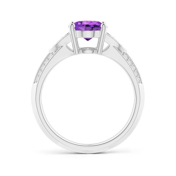 9x7mm AAA Knife-Edged Oval Amethyst Solitaire Ring with Pavé Diamonds in White Gold Product Image