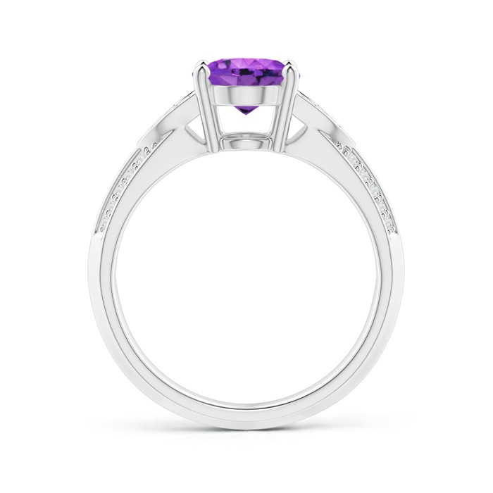 9x7mm AAA Knife-Edged Oval Amethyst Solitaire Ring with Pavé Diamonds in White Gold product image