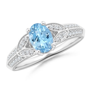 7x5mm AAAA Knife-Edged Oval Aquamarine Solitaire Ring with Pavé Diamonds in White Gold