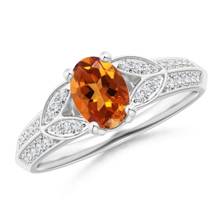 7x5mm AAAA Knife-Edged Oval Citrine Solitaire Ring with Pavé Diamonds in White Gold