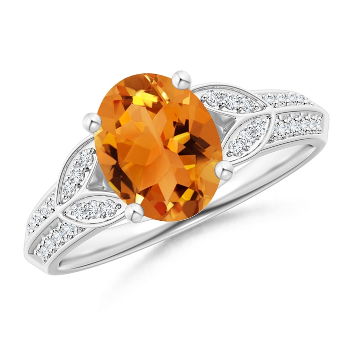 9x7mm AAA Knife-Edged Oval Citrine Solitaire Ring with Pavé Diamonds in White Gold