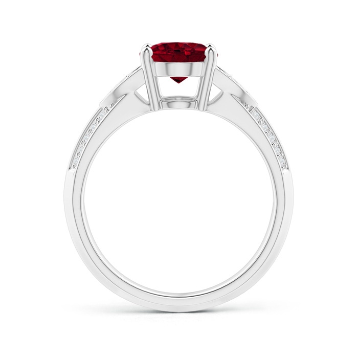 9x7mm AAA Knife-Edged Oval Garnet Solitaire Ring with Pavé Diamonds in White Gold product image