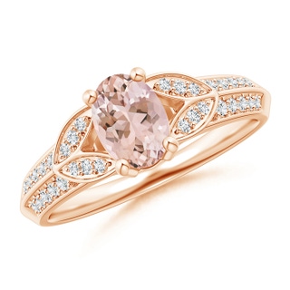 7x5mm AAAA Knife-Edged Oval Morganite Solitaire Ring with Pavé Diamonds in Rose Gold